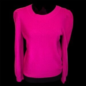 Antonio Melani Cashmere Sweater Sz L Bold Pink Crew Neck Puff Shoulder Long Slee